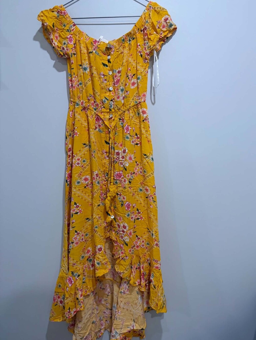 Yellow Floral Off-Shoulder Ruffle Casual Maxi Dress
